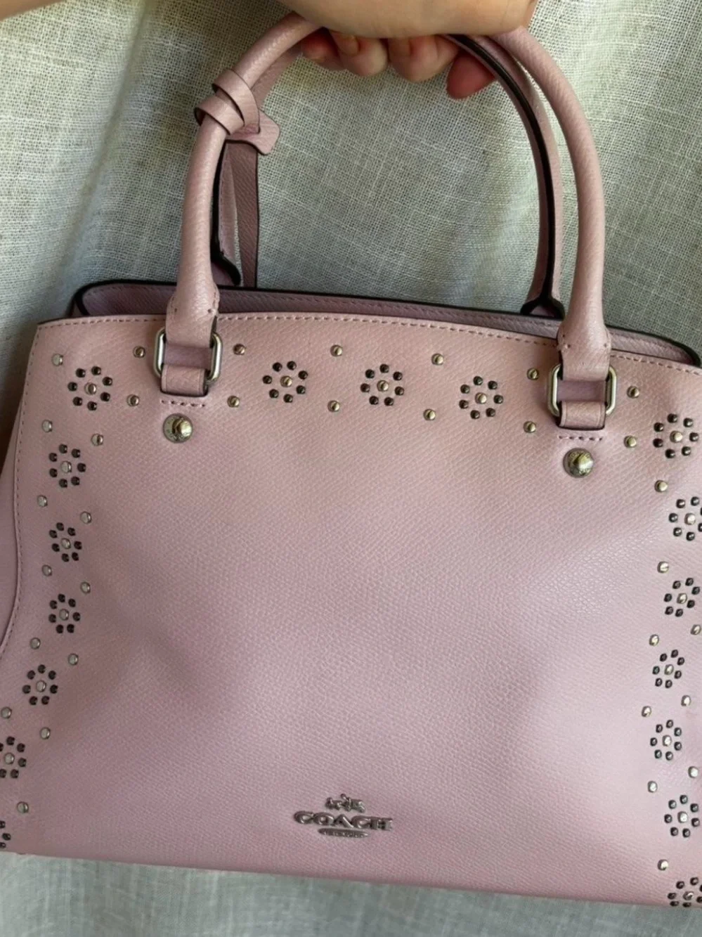 Coach Pink Margot Carryall Studded floral bag